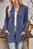 Striped Contrasting Pocket Long Sleeved Cardigan