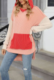 Contrast Long Sleeved Loose Hooded Sweatshirt