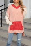 Contrast Long Sleeved Loose Hooded Sweatshirt