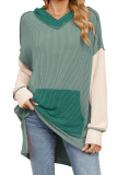 Contrast Long Sleeved Loose Hooded Sweatshirt