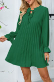 Solid Color Pleated Loose Lantern Sleeve Dress