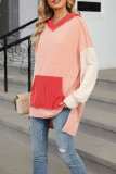 Contrast Long Sleeved Loose Hooded Sweatshirt