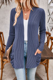 Striped Contrasting Pocket Long Sleeved Cardigan