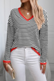 V-Neck Striped Contrasting Long Sleeved T-Shirt
