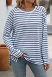 Striped Contrasting Round Neck Long Sleeved T-Shirt