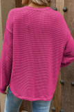 Waffle Solid Color Round Neck Loose T-Shirt