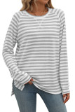 Striped Contrasting Round Neck Long Sleeved T-Shirt