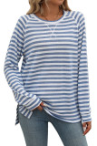 Striped Contrasting Round Neck Long Sleeved T-Shirt