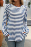 Striped Contrasting Round Neck Long Sleeved T-Shirt