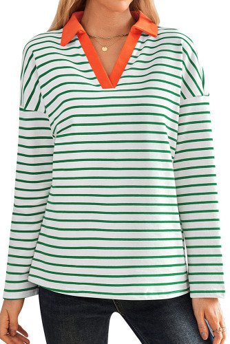 Striped V-Neck Loose Fit Sportswear
