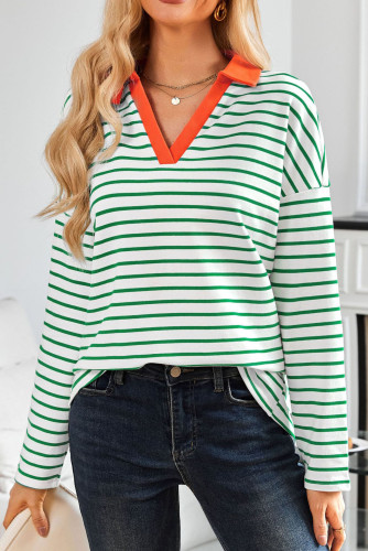 Striped V-Neck Loose Fit Sportswear