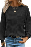 Waffle Solid Color Round Neck Loose T-Shirt