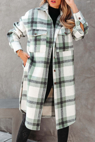 Flannel Woolen Grid Lapel Coat