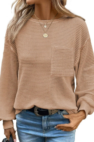Waffle Solid Color Round Neck Loose T-Shirt