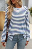 Striped Contrasting Round Neck Long Sleeved T-Shirt