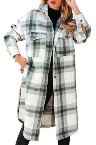 Flannel Woolen Grid Lapel Coat