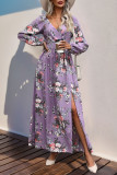 Long Sleeved V-Neck Floral Print Dress
