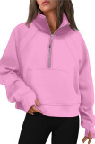 Half Zip Short Stand Up Collar Fleece Hoodie