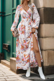 Long Sleeved V-Neck Floral Print Dress