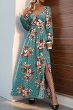 Long Sleeved V-Neck Floral Print Dress