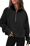 Half Zip Short Stand Up Collar Fleece Hoodie