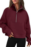 Half Zip Short Stand Up Collar Fleece Hoodie