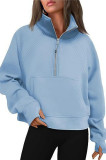 Half Zip Short Stand Up Collar Fleece Hoodie