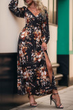 Long Sleeved V-Neck Floral Print Dress