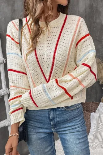 Colorful Striped Round Neck Knitted Sweater