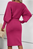 Solid Color Versatile Knitted Hip Hugging Dress