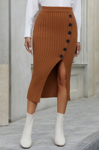 Knitted Button Slit Half Body Hip Skirt