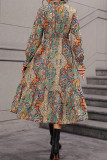 Vintage Printed Long Sleeved V-Neck Dress