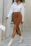 Knitted Button Slit Half Body Hip Skirt