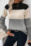 Round Neck Long Sleeved Versatile Knitted Sweater