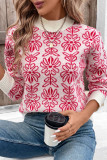 Flower Jacquard Pink Long Sleeve Sweater