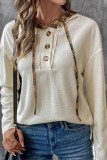 Grid Button Long Sleeved Hooded T-Shirt
