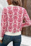Flower Jacquard Pink Long Sleeve Sweater