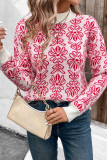 Flower Jacquard Pink Long Sleeve Sweater