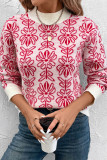 Flower Jacquard Pink Long Sleeve Sweater