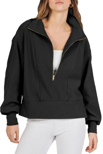 Half Zip Pullover Long Sleeved Sweatshirt