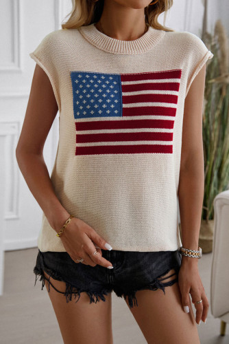 Loose Round Neck Contrasting Sleeveless Sweater