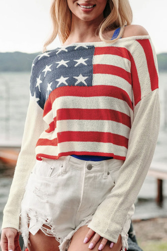 .Striped Long Sleeved Thin Knit Sweater