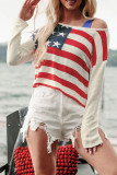 .Striped Long Sleeved Thin Knit Sweater