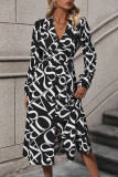 V-Neck Long Sleeved Geometric Printed Dress
