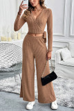 Solid Color Long Sleeved Versatile Two-Piece Set