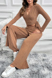 Solid Color Long Sleeved Versatile Two-Piece Set