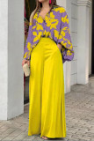 Printed Shirt Wide Leg Pants Two-Piece Set