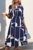 Long Sleeved Pleated Printed Dress