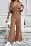 Solid Color Long Sleeved Versatile Two-Piece Set