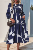 Long Sleeved Pleated Printed Dress